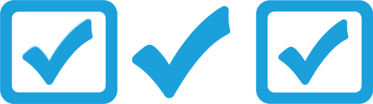 Blue Checkmark Icons Set with Selected and Unselected Boxes for Confirmation, Approval, and Task Management