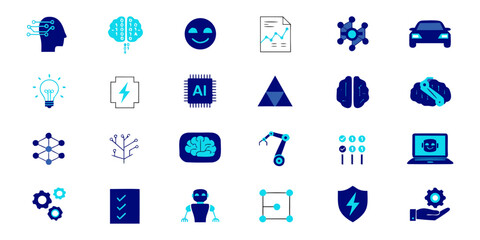 Fototapeta premium Set of blue and white business icons for web design including vector symbols for internet technology finance and computer management.