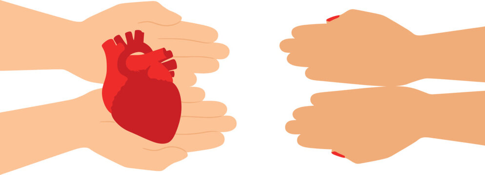 An illustration of hands passing a heart to other hands