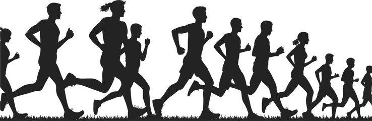Fototapeta premium Silhouette collection of runners, group race artwork, outdoor fitness illustration, community sports design inspiration