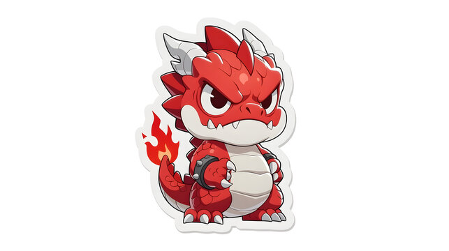 Fierce Baby Red Dragon Breathing Fire Mascot Sticker Cute Monster Cartoon Character
