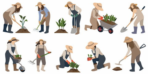 Diverse group of gardeners tending to plants and soil outdoors © Rina