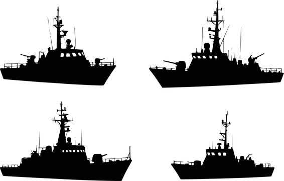 Military warship corvette silhouette set vector illustration