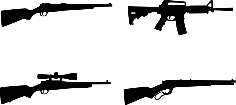 Rifle gun silhouette set vector illustration
