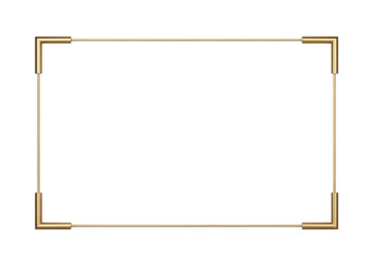 Obraz premium Elegant golden rectangle frame with decorative metallic corner brackets, perfect for luxury invitations, certificates, and premium design elements isolated on Transparent Background