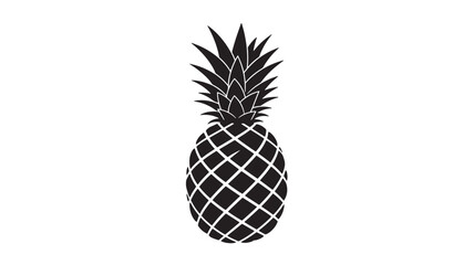 Obraz premium Pineapple black silhouette with spiky leaves and diamond-patterned body on a white background, graphic style
