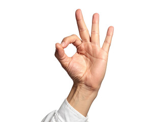 Naklejka premium Hand Gesture Signifying Okay Symbol with Fingers Against a Transparent Background