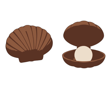 Open Seashell with Pearl Inside Vector Illustration, Minimalist Design for Nature and Jewelry Concepts