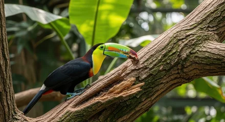 Vibrant Toucan Perched on a Branch in Lush Rainforest. © Fernandez