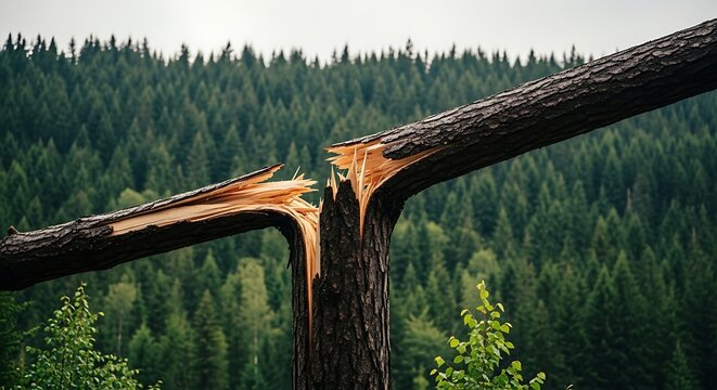 A tree branch broken off in the forest