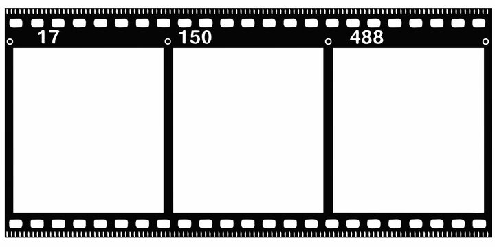Black and white film strip with three empty frame spaces and numbers