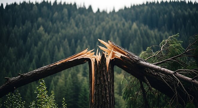 A tree that has been broken in half
