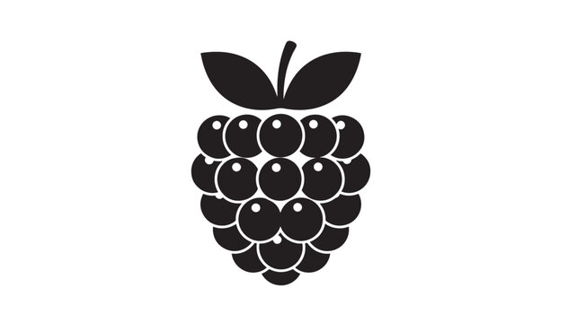 Black raspberry icon with two green leaves and a stem on a white background, symbolizing healthy food and natural sweetness.