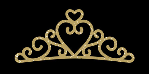 Golden tiara illustration on a solid black background © Bithi