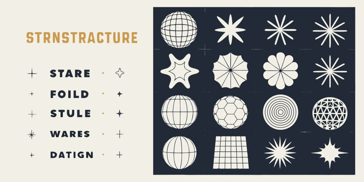 Abstract geometric shapes and stylized text on a dark background