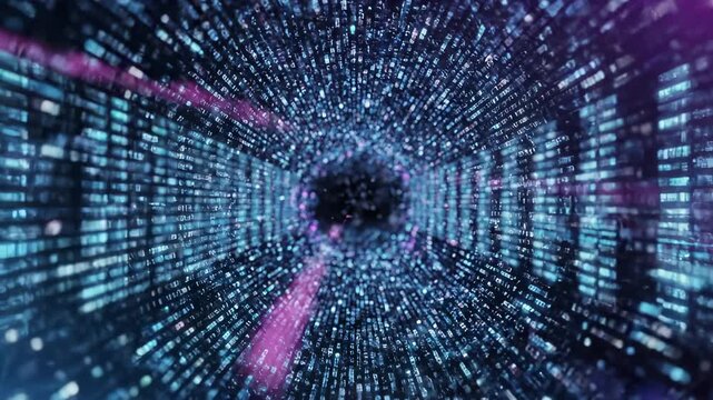 Digital binary code sphere with floating data streams and server. Abstract ai big computing network and global information technology infrastructure for cyber intelligence and processing systems