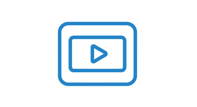 A simple flat design icon depicting a play button inside a rounded rectangle frame high quality