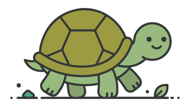 funny smiling turtle walking cartoon vector illustration on white background