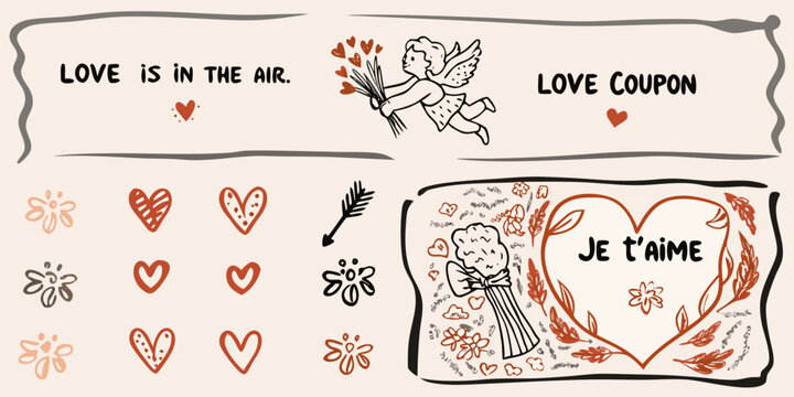 A whimsical valentine s day coupon with cherub and floral doodles