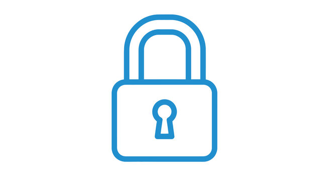 A simple blue line icon depicting a padlock symbolizing security and privacy high quality professional detailed