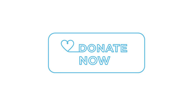 A light blue outlined button displays the word donate now with a heart icon high quality