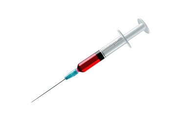 Fototapeta premium Syringe filled with red liquid, a medical instrument for injection, vaccination, blood tests, or medication delivery