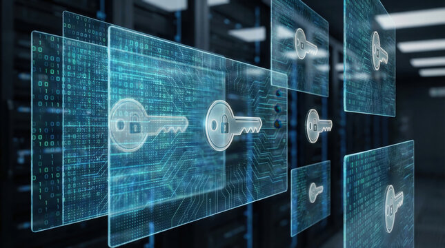 Digital key cybersecurity data protection network security encryption access control secure server technology password concept digital key cybersecurity data protection network security encryption