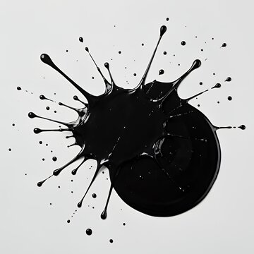 Black Ink Splatter with Dynamic Spikes and Droplets on White Background