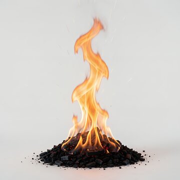 Burning Fire with Bright Orange Flames on Isolated White Background