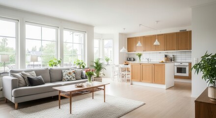 Fototapeta premium Bright Contemporary Open Plan Living Area And Kitchen With Natural Light