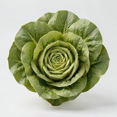 Obraz premium Fresh Green Cabbage Head with Water Droplets on White Background
