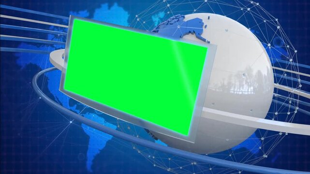 3D Spinning Globe News Promo Opener with Green Screen Billboard - High-Tech World Broadcast Motion Graphic Background