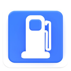 Obraz premium A 3D rendered icon of a white gas pump symbol on a vibrant blue rounded square background, representing fuel stations and automotive services.