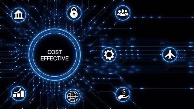 Cost Effective concept.Circuit board with Technology background.4K Animation.