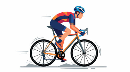 Naklejka premium Professional male cyclist in full gear riding a racing bicycle at high speed.