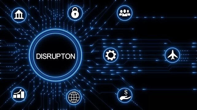 Disruption concept.Circuit board with Technology background.4K Animation.