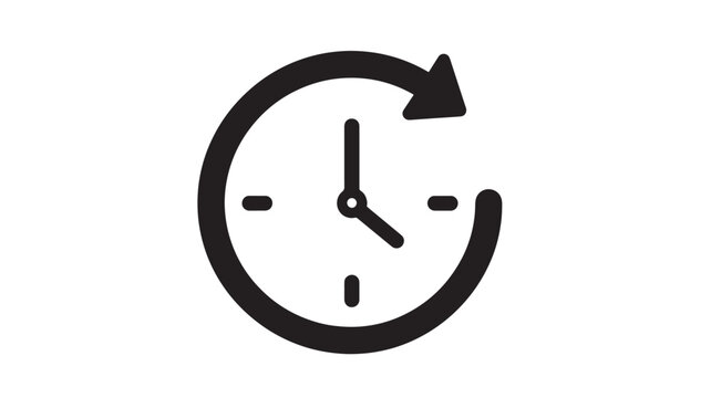 Clock icon with a circular arrow indicating a repeating cycle or the passage of time, presented in a simple black and white design.
