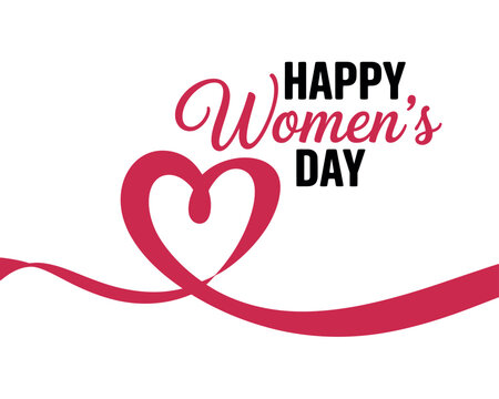 A graphic design celebrating Women's Day with a heart and ribbon