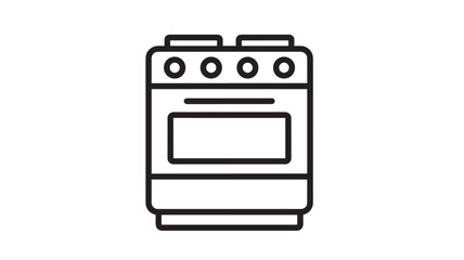 Fototapeta premium Stove top icon with four burners and oven door, simple line art illustration representing a kitchen appliance for cooking.