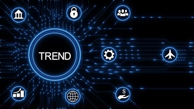 Trend searching concept. Searching information data on internet networking to initiative trends. Searching for upcoming business trend, seeking opportunities investment.