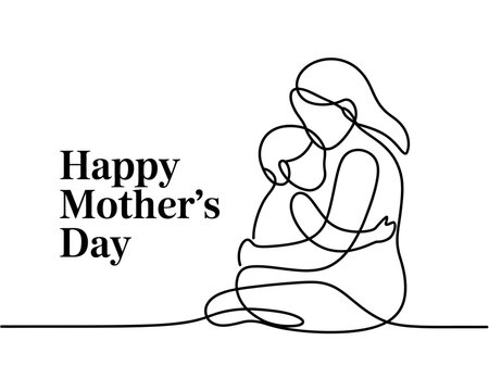 A minimalist line drawing of a mother and child celebrating Mother's Day
