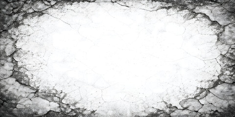 Obraz premium Minimal Cracked Concrete Wall Texture Background with Distressed Grunge Edges, White Cement Surface, Abstract Vintage Wall Pattern Banner. Vector Illustration.