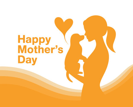 A heartwarming illustration of a woman and her dog celebrating Happy Mother's Day