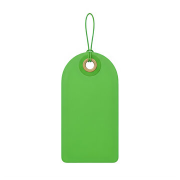 Green tag with a hole and string loop isolated on transparent background