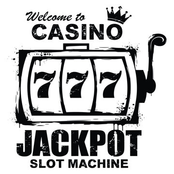Vintage style slot machine illustration with triple sevens jackpot and crown design welcoming to casino fun