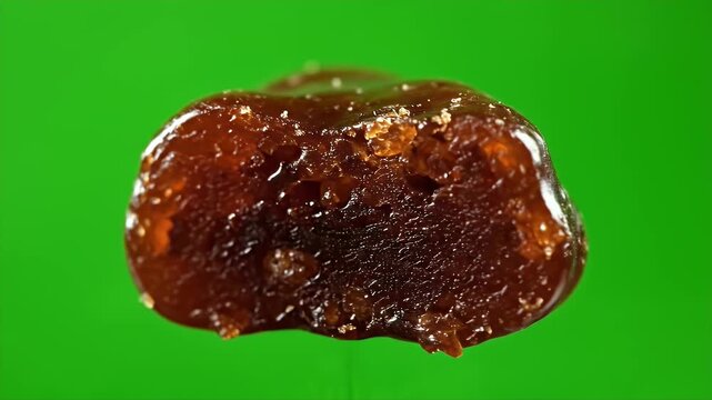 Ultra Detailed Cinematic Macro Video of Malaysian Dodol Sweet Dessert Isolated on Green Screen Background