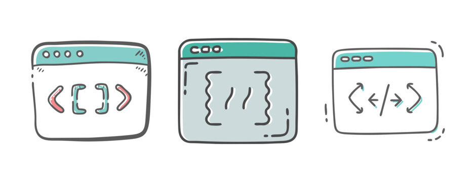 Code snippet icons in windows, showing programming code and symbols