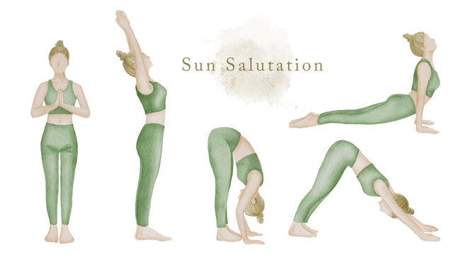 Watercolor Yoga Sun Salutation Set: Hand-Painted Surya Namaskar Sequence for Mindfulness, Energy, and Wellness Design-300dpi-
