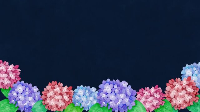 Watercolor Hydrangea Loop Background Animation,night,4k,Copyspace-夜の梅雨 水彩タッチのアジサイ揺れる癒しループ動画 / デスクトップ・スマホ、背景素材動画、4k高画質、コピースペースあり