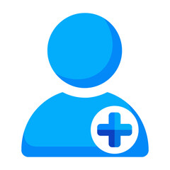 Obraz premium Blue user profile icon with a plus symbol, representing the addition of a new contact, friend, or member to a digital platform, social network, or online community